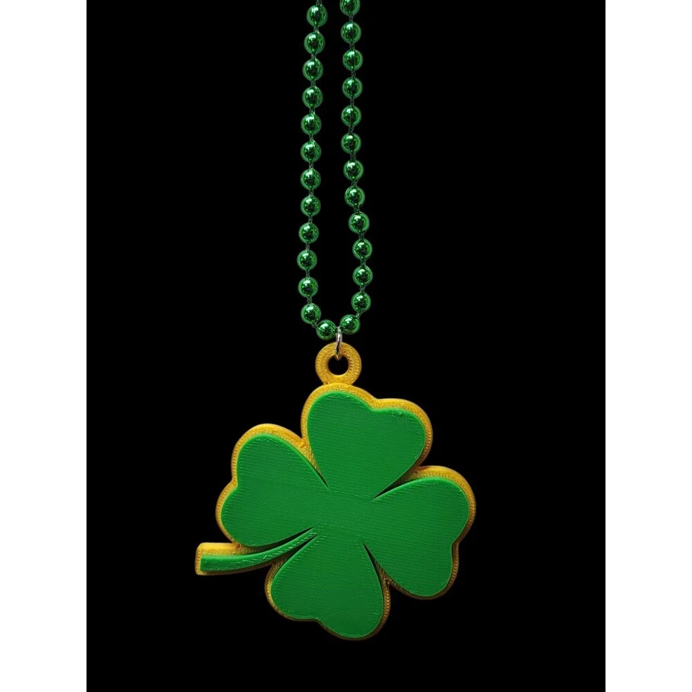 St Patrick’s Day Four Leaf Clover Necklace Shamrock Lucky Charm Green Gold